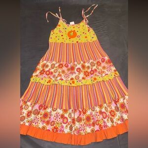Vibrant Floral Kids Dress with Orange Accents